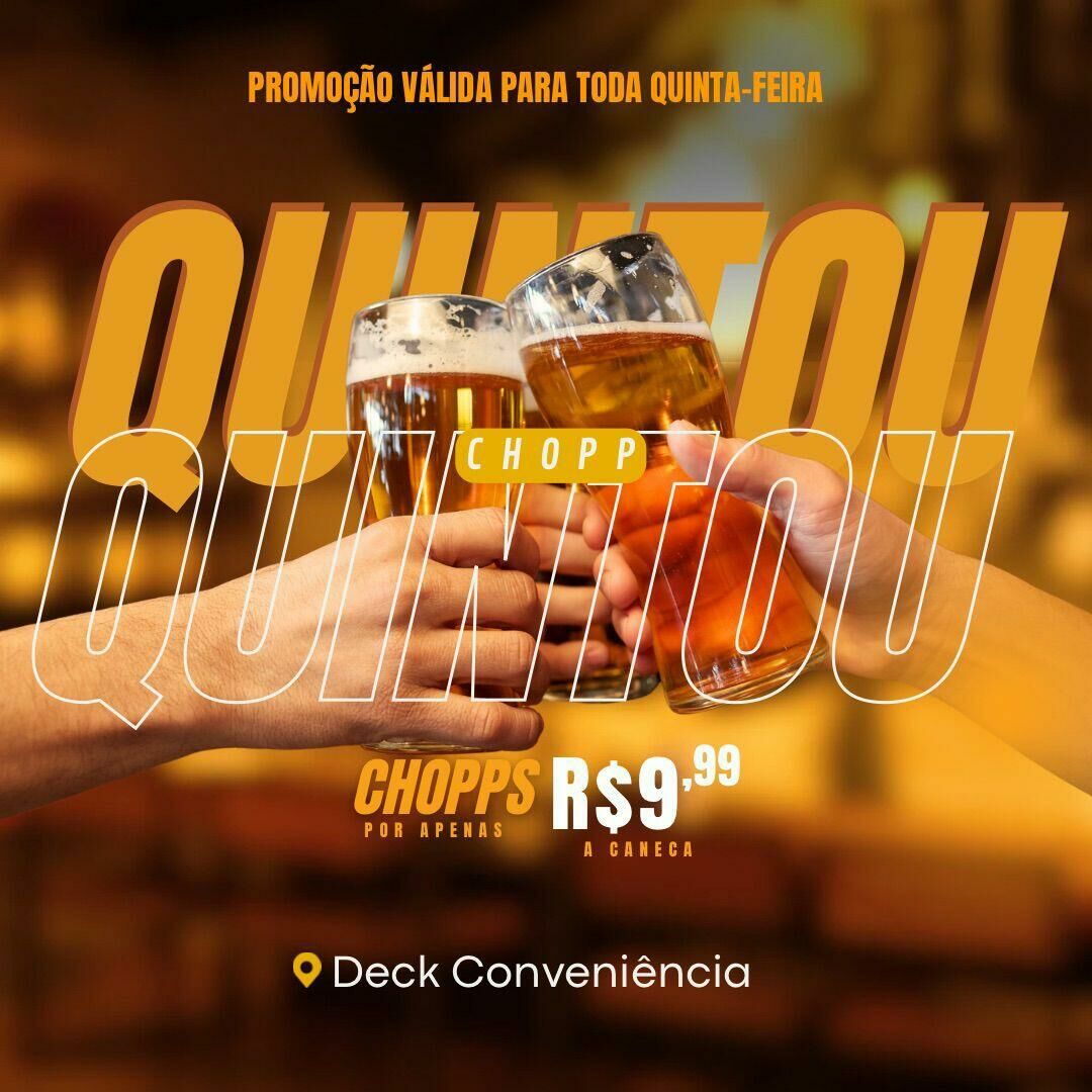 Imagem de compartilhamento para o artigo Deck Conveniência de Costa Rica tem chopp Brahma a R$ 9,99 e a famosa Quintaneja nas quintas-feiras da MS Todo dia